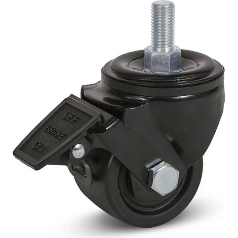 Roulette pivotante freinée - MESO - Nylon noir - Filetage - 75mm - 600kg