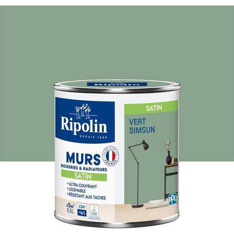 Peinture intérieur mur/boiserie/radiateur satiné, RIPOLIN,  vert simsun, 0.5 litre (1/3)