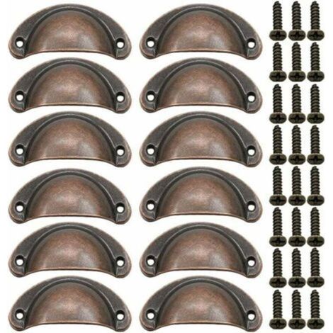 12 Pièces Poignée de Porte Coquille, Rétro Poignées de Porte, Poignées de Meubles Traditionnelles en Demi Lune Avec Vis, pour Tiroir, Armoire, Commode (Bronze Rouge)