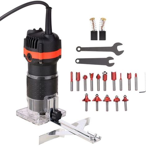 Machine de Finition/Fraisage/Rainurage Professionnelle pour Panneaux Stratifiés, 800 W, 30 000 tr/min, Adaptée au Travail du Bois et à La Menuiserie, équipée de 15 Fraises, 220 V