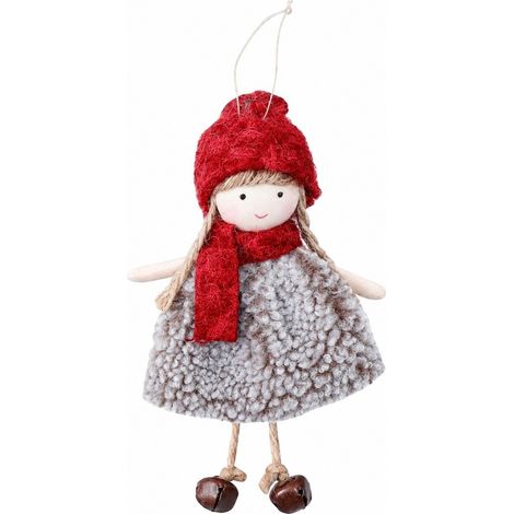 Ange en peluche, décoration de Noël à suspendre au sapin en tissu de laine, 16 cm, rouge festif. (1/5)