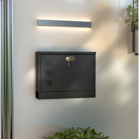 Buzón mural negro de metal con ventana, 36,5 x 11,5 x 29 cm HAVRYA (1/5)