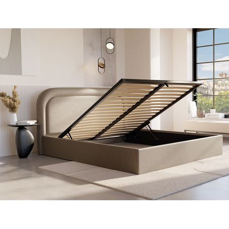 Lit coffre 140 x 190 cm - Tissu chiné - Beige - FIREZA II (1/4)