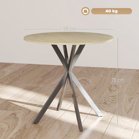 Table ronde en chêne Ø80 cm, hauteur 75 cm, style industriel pour 2 personnes, pieds en acier, idéale pour salle à manger et cuisine, lot de 1. (1/5)