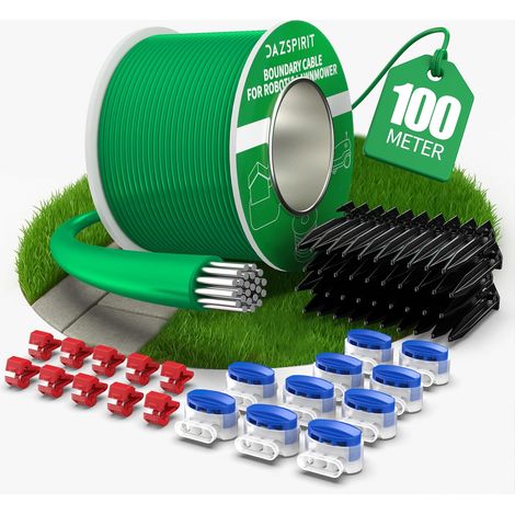 100 m Cable Robot Tondeuse, Tondeuse Gazon Fil Périphérique Comprend 50 Piquets, 10 Connecteurs Câble, 10 Bornes Connexion, Compatible avec Gardena Husqvarna Worx Honda Robomow (1/5)