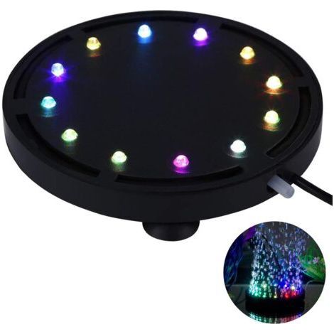12 Multicolore RGB LED Aquarium Sous-Marine Bulle Lumière Nuit Mer / Multicolore Aquarium Air Pierre Disque, rond aquarium barboteur avec changement de couleur automatique (1/5)