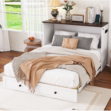 lit adulte rangement mobile 140x200 chambre pin blanc OKMYHOME (1/5)