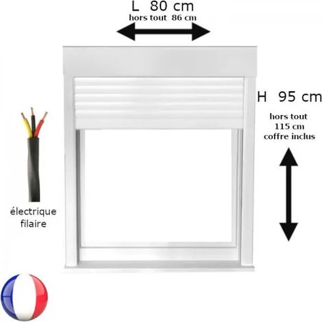 Fenêtre PVC 1 vantail oscillo-battant avec volet roulant électrique H 95 x L 80 cm pour pose en neuf - tirant droit