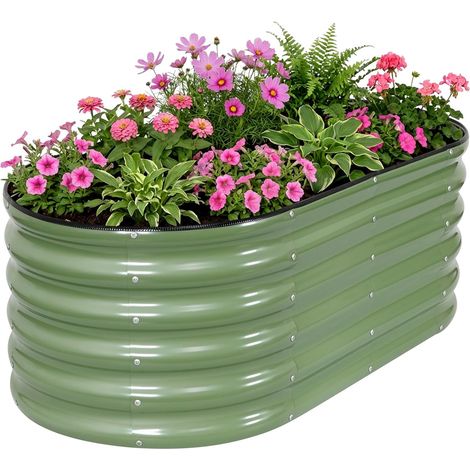 Zinc-plated raised planter outdoor garden planters metal plant tray steel planter kit with gloves for vegetables flowers herbs (1/5)