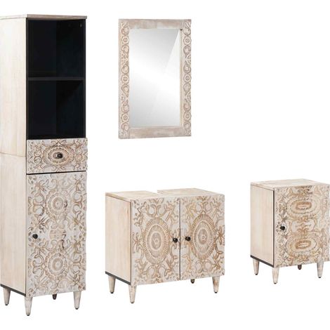 Badezimmermöbel-Set mit Schubladen 4 pcs Weiß Massivholz Mango vidaXL