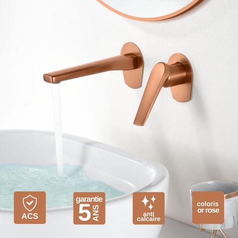 Robinet Mitigeur Lavabo Encastré Salle de Bain or rose cuivré – Anti-Calcaire – Design Moderne - DELOS IMEX (1/4)