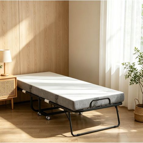 Letto pieghevole singolo 200x80 cm in acciaio nero con materasso salvaspazio – MEUBLIV (1/5)