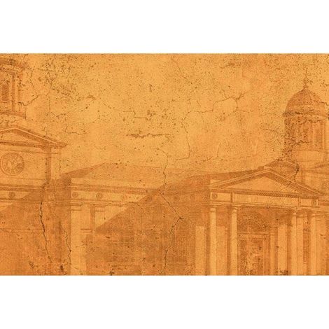 Papier peint panoramique orange vintage Tapisserie panoramique style ancien bâtiment historique Papier peint panoramique effet béton pour bureau (1/3)
