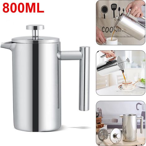 800ml French Press Coffee Maker Set Stainless Steel Portable and Heatable Coffee Maker Insulated Heat-Resistant Coffee or Tea Brewed Coffee Maker