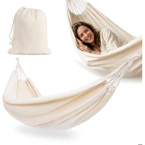 Hamaca bohemia beige - Hypermotion - 200 x 150 cm - Suave y transpirable - Fácil de colgar (1/5)