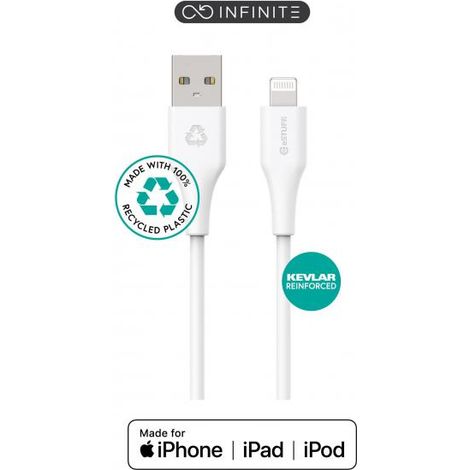 Cavo eSTUFF INFINITE da USB-A a Lightning MFI, 2 m, bianco. Riciclato. Super morbido. ES601270 (1/3)