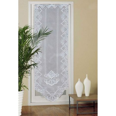 Rideau de Porte en Dentelle, 60cm x 180cm Rideaux en Voile de Fenêtre Semi Transparents, Rideau Brodé pour Décoration Maison Salon, Chambre, Blanc (1/3)
