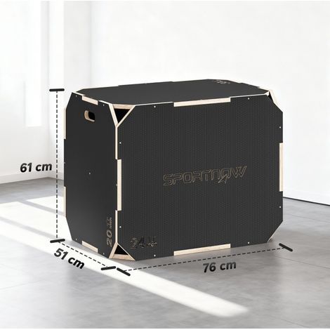 Box pliometrico 76x61x51 cm in legno nero, 3 altezze, maniglie, home fitness – MEUBLIV (1/5)