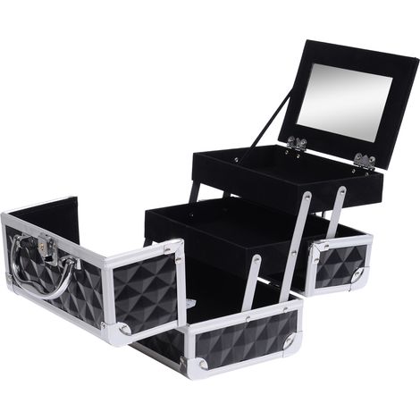 Mallette maquillage 3 niveaux miroir verrouillage 2 clés 20x15x15cm noir