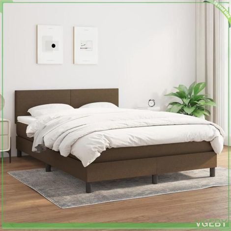 Sommier à lattes avec matelas - 3139900 - 140x200 cm - Matelas 20 cm à ressorts ensachés - Tête de lit réglable tissu marron (1/5)