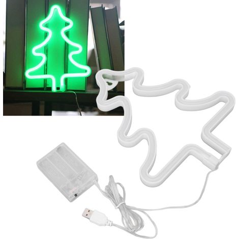 Lampe de table décorative en forme de sapin de Noël néon, boîtier à piles/USB, veilleuse d'ambiance (1/5)