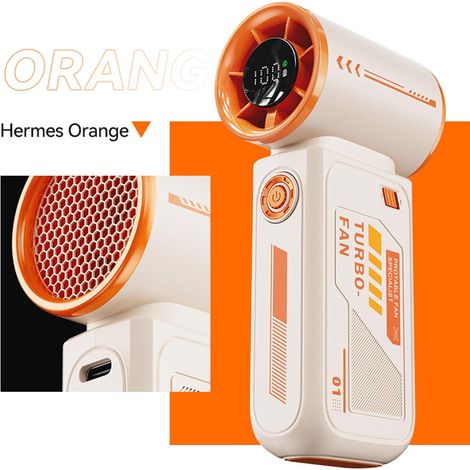 Ventilateur voyage – 19000 tr/min – 10 m/s – 3600mAh – 12h – 2 modes – LED – Sécurité – Pour camping, plein air – Fraîcheur nomade-Beige-orange (1/4)