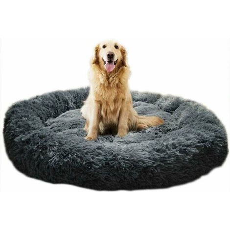 Lit Moelleux Rond pour Chien Extra Large Lavable avec Coussin,Deluxe Panier Chien Coussin Panier Donut lit pour Chien Grande Taille,L-80cm,gris foncé