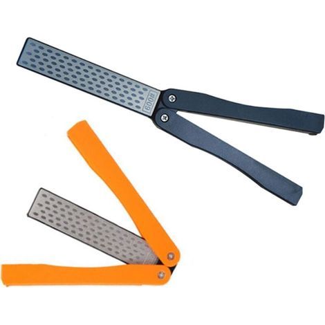 Mennitr 2er-Pack doppelseitiger tragbarer Messerschärfer, 400/600 Körnung, Diamant-Schärfstein für Küche, Garten, Outdoor-Werkzeuge, Fein-/Grobschliff (Schwarz/Orange) (1/4)