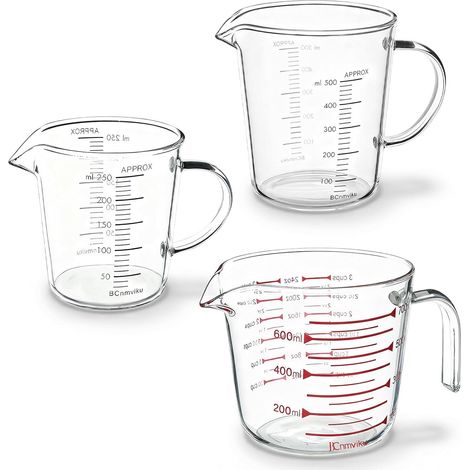 Verre Doseur: Lot De 3 Verre Mesureur, 250ml, 500ml, 700ml Gobelets Doseurs Avec Ouverture En Forme De V, Poignée Et Des Graduations Claires Pour Une Lecture Et Une Utilisation Faciles (1/5)