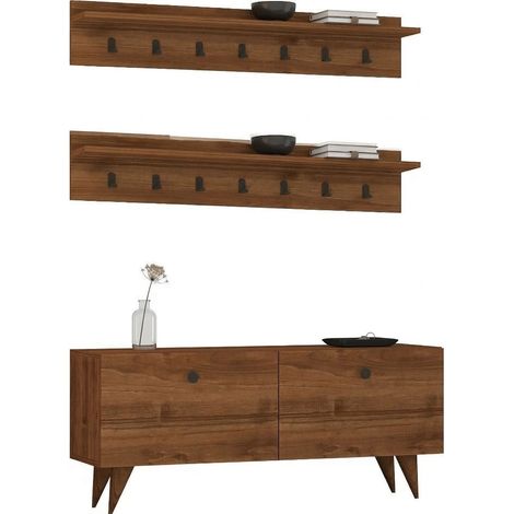 Mobile da Ingresso Serina, Appendiabiti, 2 Ripiani, Apertura a Ribalta, 113x35x49h cm Marrone Noce