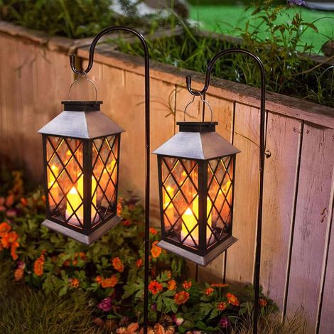Lot de 2 lanternes solaires d'extérieur à suspendre étanches à 3 LED sans flamme vacillante en PVC, pour décoration de jardin, cadeaux (1/5)