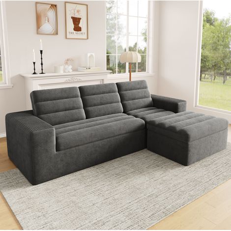 Canapé d'angle modulable 253x161x89 cm en tissu gris foncé, gain de place pour salon FloraGrace (1/5)