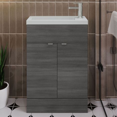Hudson Reed Fusion Compact Vanity Unit with Basin 600mm Wide - Anthracite Woodgrain (1/5)
