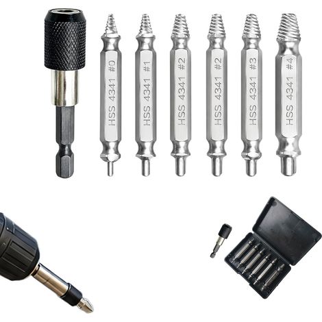Lot de 6 Extracteur Vis avec Porte-Embout Magnétique et Adaptateur de Douille, Acier HSS 4341, Conception à Double Tête pour Extracteur de Vis Cassée, Endommagée ou Rouillée (1/5)