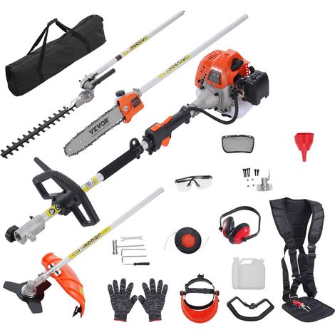 Outils de coupe multifonctionnel 5 en 1, taille-haie à gaz 26 CC, désherbeur, taille-bordure, moteur deux temps, scie à perche, tronçonneuse avec rallonge, outils pour élagage arbuste branche (1/5)