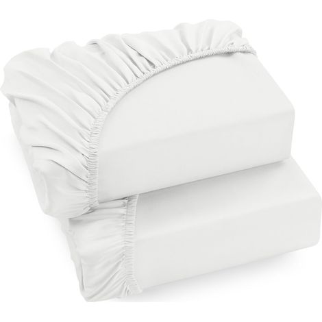 Bedding Lot de 2 Drap Housse - Blanc, 150 x 200 cm - Bonnets 35 cm pour Matelas Épais - Microfibre Brossée