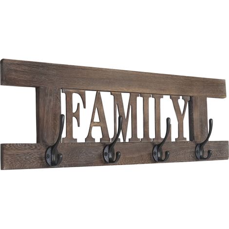 Wandgarderobe Familie, Garderobe Garderobenpaneel, Shabby-Look Vintage 20x60cm braun