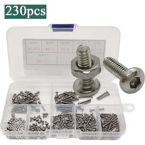 230 Pièces M2 Vis à Tête Hexagonale en Acier Inoxydable, Boulons et Écrous avec Boîte de Rangement (1/4)