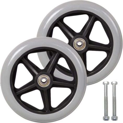 7-Zoll-Vorderlenkrollen, 2 Stück Rollstuhl-Ersatzräder, rutschfester Vollreifen, 170 mm, Grau in Schwarz, Räder für Rollstühle, Rollatoren, Gehhilfen (Grau)