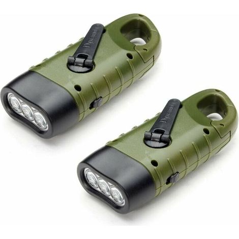 Wiederaufladbare Solar-Taschenlampe (2er-Pack), LED-Notfall-Dynamo-Handkurbel-Taschenlampe mit Karabinerhaken für Wandern, Reisen, Camping, Klettern, Armeegrün (1/5)