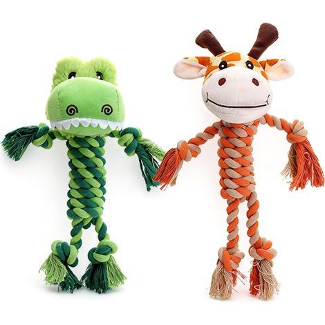 Dog Chew Toy, Cotton Rope with Plush Crocodile/Giraffe, Interactive Pull Toy for Puppies and Dogs of All Sizes (1/5)