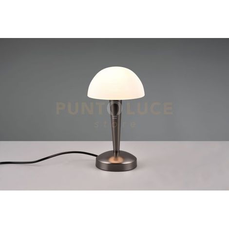 CANARIA LAMPADA DA TAVOLO METALLO CROMO NERO E VETRO SATINATO TOUCH CON LAMPADINE DIMMERABILE INCLUSA ATTACCO E14  4,9W 470lm, 3000K H. 26,5CM