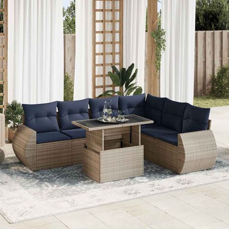 Set sofás jardín y cojines 7 pzas ratán sintético acacia gris vidaXL (1/5)