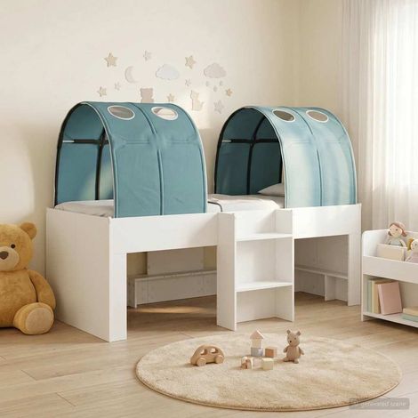 vidaXL Lit avec Tunnel 3 pc Blanc et bleu clair Bois d'ingénierie (1/5)