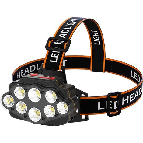Lampe frontale ultra-lumineuse à 8 LED pour le camping, la randonnée, la pêche de nuit et les travaux miniers. 4 modes d'éclairage. Bandeau réglable.