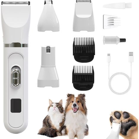 Tosatrice professionale silenziosa per cani e gatti: tosatrice elettrica 4 in 1 per cani con display LED per corpo, zampe, occhi, orecchie e viso. (1/5)