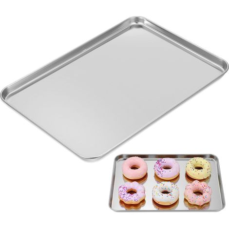 Assiette à collation rectangulaire en acier inoxydable 35 x 25 cm Plateau de service plat pour barbecue et desserts Facile à nettoyer Convient pour l'extérieur et la cuisine (1/5)
