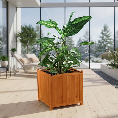 Maceta de flores Macetero cuadrado Madera marrón de 50 plantas flores jardinera Soporte para flores jardín exterior terraza (1/5)