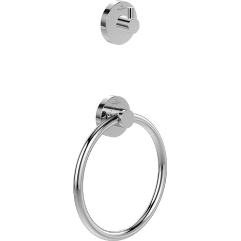 Villeroy & Boch - Set di accessori da bagno: gancio portasciugamani + anello portasciugamani a parete, cromato (1/4)