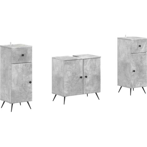 Ensemble de 2 meubles de salle de bain BREDA Gris béton bois (1/5)